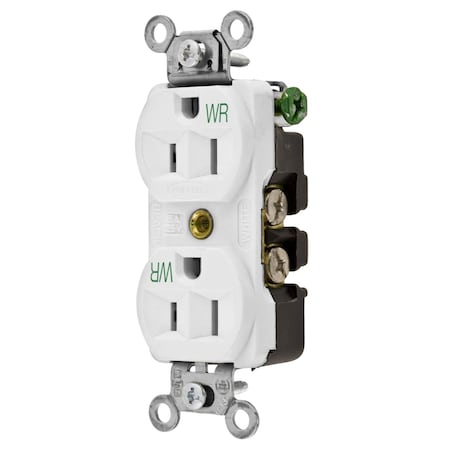 Hubbell Wiring Device-Kellems Straight Blade Receptacle, 5-15R, 15 A, 125V AC, 2 Pole, 3 Wire, Flush Mount, Grounded 5262WWR